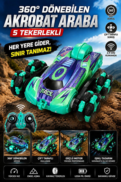 Toyaş 360° Dönebilen Akrobat Uzaktan Kumandalı Araba 5 Tekerlekli Şarjlı Drif...