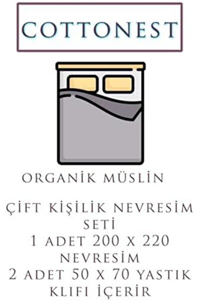 Yıldızan Msa Shop Muslin Duvet Cover Set, Double, 3 Pieces, 200X220 Cm, 100% ...