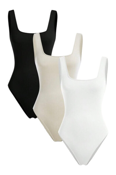 OEM Set 3 body, din material elastic, negru, crem, alb, S