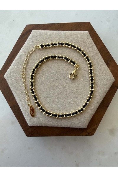My Joyas Design 14K Altın Kaplama Siyah İp Geçişli Halhal