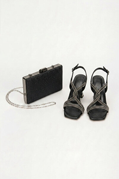 MFT AYAKKABI Women's Style Heeled Stone-Embellished Evening Shoes and Bag Set...