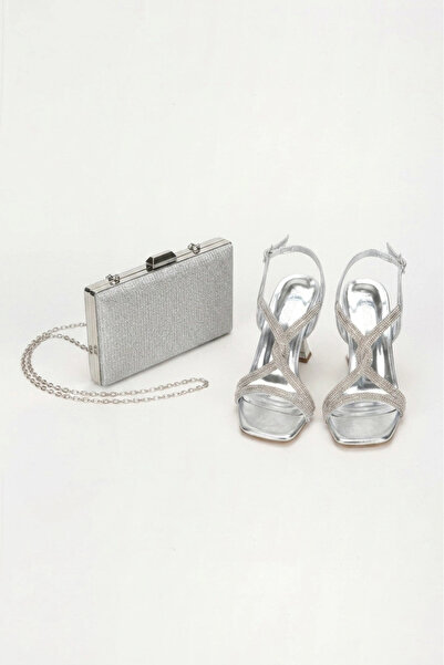 MFT AYAKKABI Women's Style Heeled Stone-Embellished Evening Shoes and Bag Set...