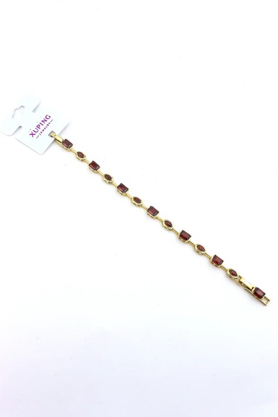 Haziran Accessory, Xuping Burgundy Stone Manifest Gold Bracelet