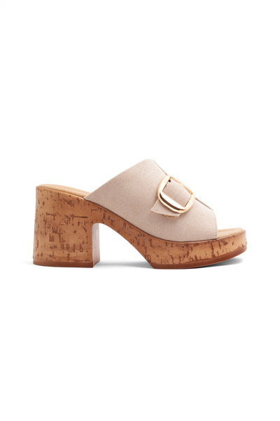 Mamito Ayakkabı Frm 704 Gold Buckle Detailed Wedge Heeled Slippers