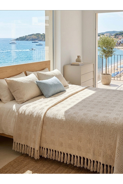 Cosibello Home 4 Katlı Kare Desenli Pike %100 Pamuk Yatak Örtüsü Çift Kişilik 230x240cm