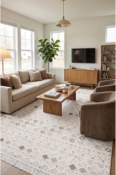 Prestij Home TEKSTİL Sisal İskandinav Pamuk Taban Özel Kesim Kaymaz Salon Mut...