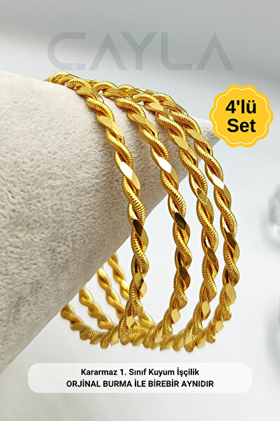 Çayla 4'lü İkili Burma Bilezik 22 Ayar Altın Kaplama - 1. Sınıf Kuyum İşçilik...