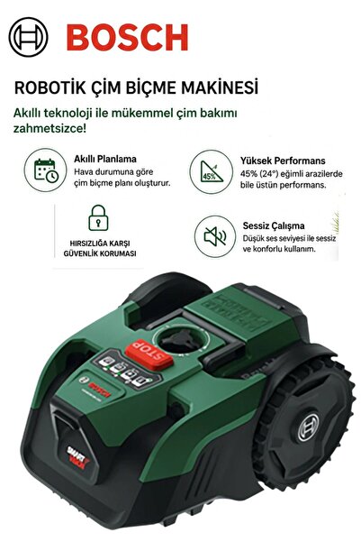 Bosch Kablosuz Robot Çim Biçme Makinesi 200 m² SmartVision Kameralı Sınır Kab...