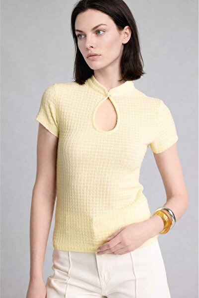DeFacto Slim Fit Half Turtleneck Wrinkled Short Sleeve T-Shirt I2801Ax26Au