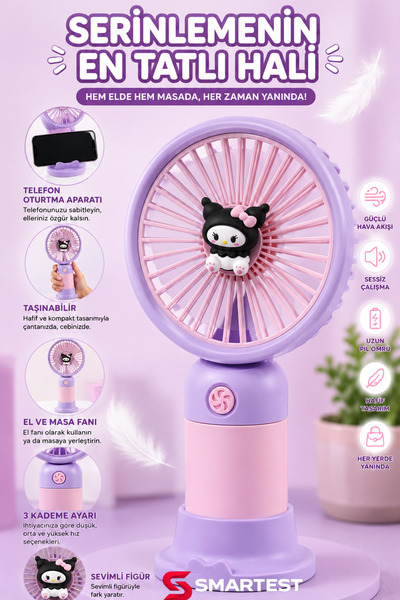 SMARTEST Kuro Figürlü 3 Kademe Sessiz Taşınabilir Oturtma Aparatlı Mini El Ma...