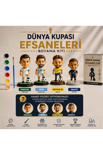 Ventiuno Dünya Kupası Efsaneleri Boyama Kiti | Ronaldo Messi Neymar Mbappe Fi...