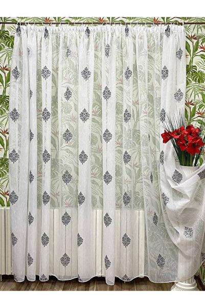 Liz Line Mechanically embroidered curtain from the Baroque series, black/whit...
