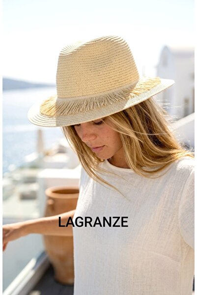 LAGRANZE قبعة نسائية من القش ذات شراشيب