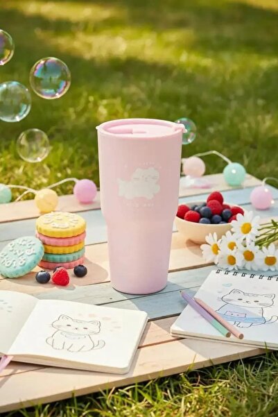 Miniso Lisanslı Hayvan Serisi Kapaklı Plastik Bardak Pembe 800 Ml
