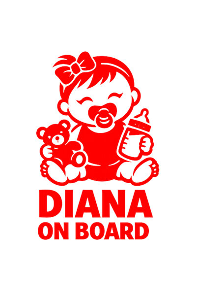 Universal Autocolant decorativ auto  "DIANA ON BOARD ", 10cm, Roșu