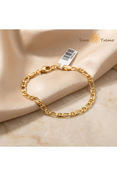 SaraTremo Brățară Figaro Gold Unisex – Brățară placată cu 3 straturi de aur d...