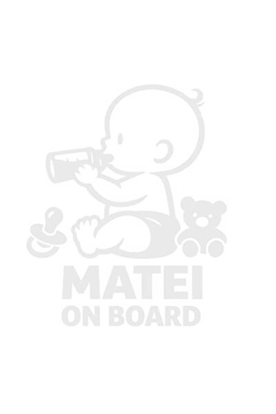 OEM Autocolant decorativ auto  "MATEI ON BOARD ", M1, 10cm, Alb