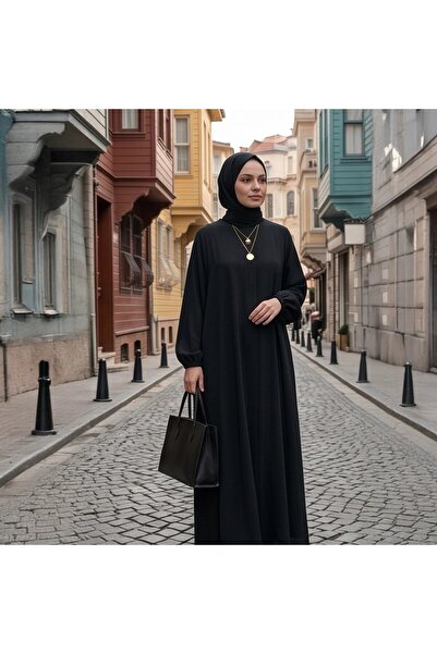 zeynep uyanık Cotton Crepe Elegant Balloon Sleeve Robe with Hidden Zipper