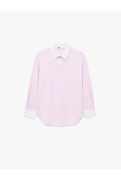 Koton Düğmeli Slim Fit Klasik Yaka Renk Bloklu Uzun Kollu Gömlek