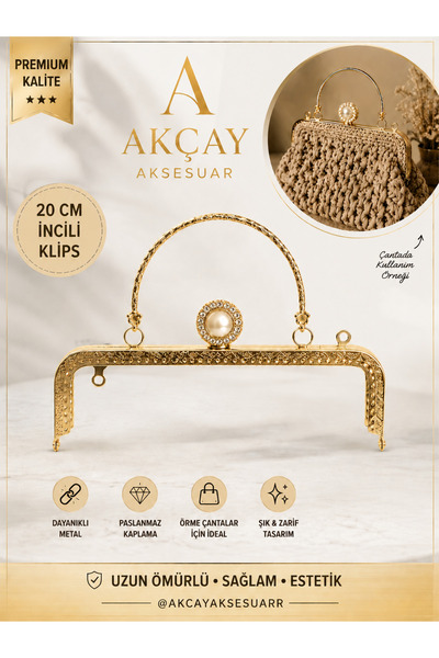 Akçay Aksesuar 20 cm Pearl Bag Clip Bag Handle