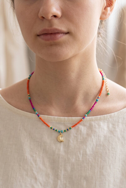 PETEK AKSESUAR Orange Fuchsia Summer Bead Necklace
