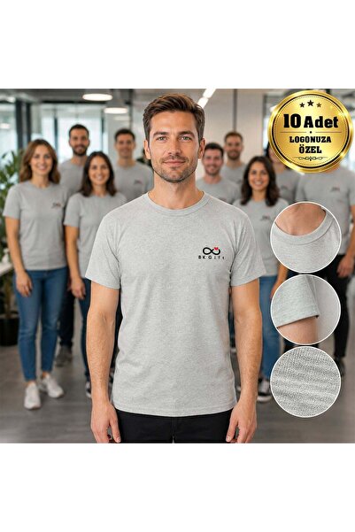 Bk Gift 10 Gray Promotional T-Shirts with Your Logo - Cotton Unisex Disposabl...