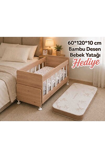 ZELMİRA 60*120 cm Anne Yanı Sallanan Beşik Ahşap Park Beşik Anne Yanı Yatak H...