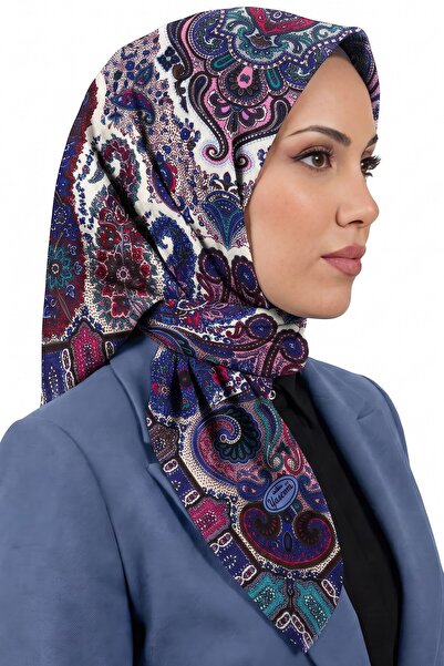 hadiora Γυναικείο μπλε ροζ κασκόλ με σχέδιο Paisley και φλάμες