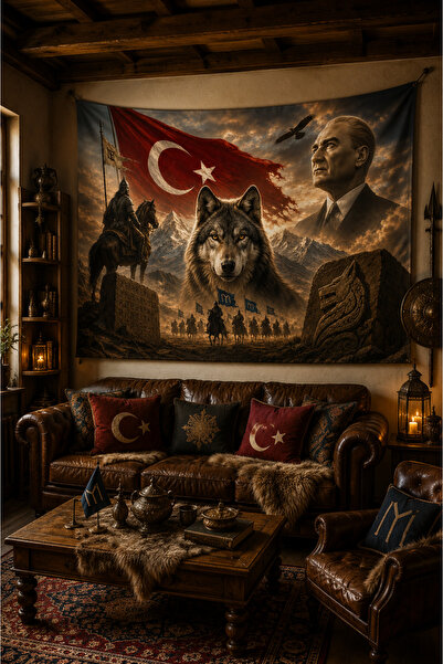 Vagonik Tapiserie de perete cu tematică Ataturk și Atilla Kurt, din țesătură ...