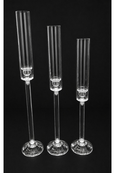 LUCIDIUSDECOR Set 3 Sfeșnice Acryl Transparente cu tub acrilic – 50/55/60cm
