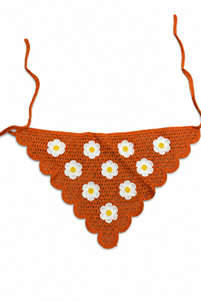Jack Ferrero Hand Knitted Daisy Patterned Orange Bandana Hair and Neck Accessory