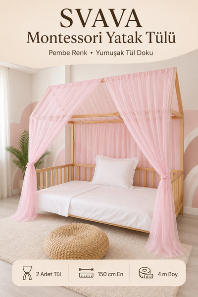 Svava Montessori Yatak Tülü 2 Adet 150x400 cm Çocuk Odası Dekoratif Yatak Göl...