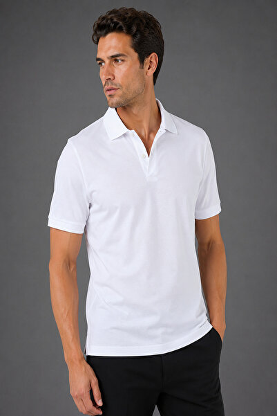 Bisse White Underwire Polo Collar Buttoned T-Shirt