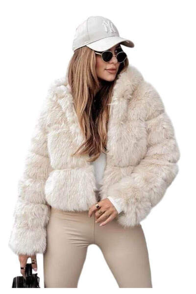 Woman's Fashion Κοντό γυναικείο γούνινο παλτό εκρού