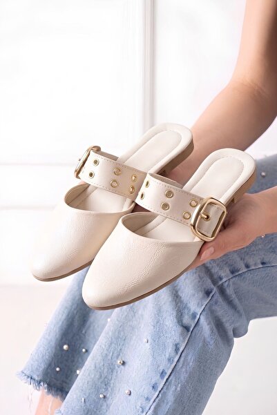 FUGA MODA Salerno Beige Wrinkled Patent Leather Gold Buckle Thick Strap Close...