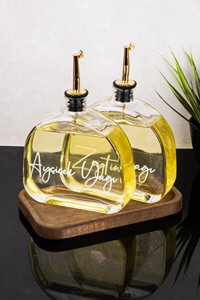 Dolkin Home 2-Piece Wooden Stand Set with 500 ml Luxury Oil Dispenser, Gold L...