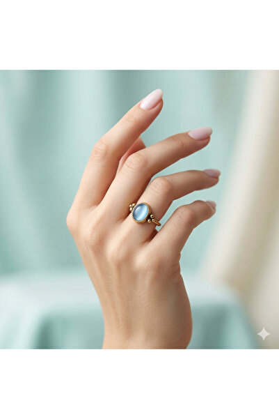 Hedea Grape Seed Real Natural Stone Adjustable Bronze Light Blue Women's Ring