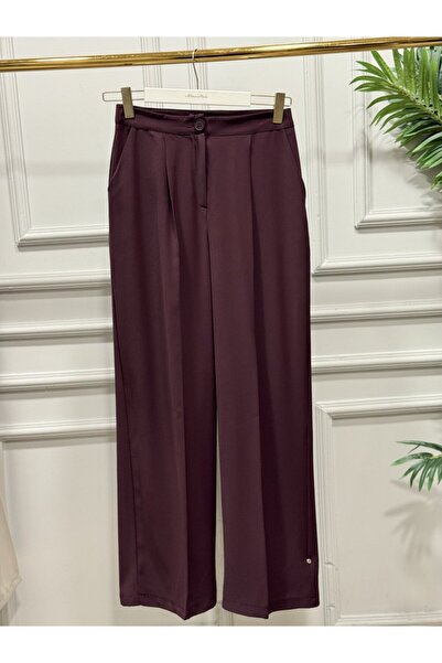 ALANURMODA 18266 Παντελόνι με φαρδιά μπατζάκια, χρώμα δαμασκηνί