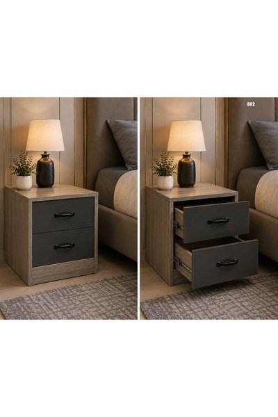 unbranded NIGHT STAND-BEDSIDE COLOR WALLNUT+GREY