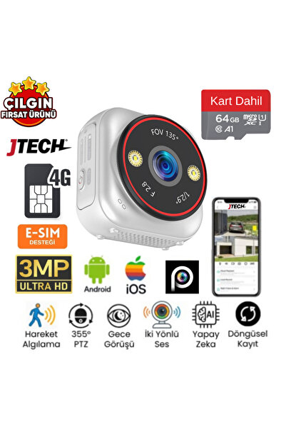 jtech Inox X30 3mp AOV e-Sim Kart Destekli Taşınabilir Bataryalı 4G Mini Kamera