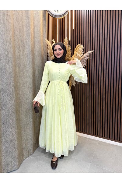 Fashionbox فستان مزين بأزرار من سونا |   أصفر