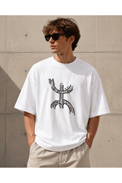 Nulivez Amazigh (Berber) Symbol Printed Oversize Unisex T-Shirt – Minimal Eth...