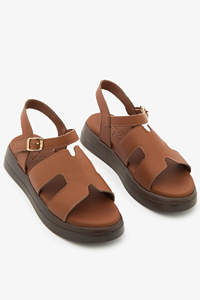 SAYL Brown Genuine Leather H-Strap Casual Women's Sandals
