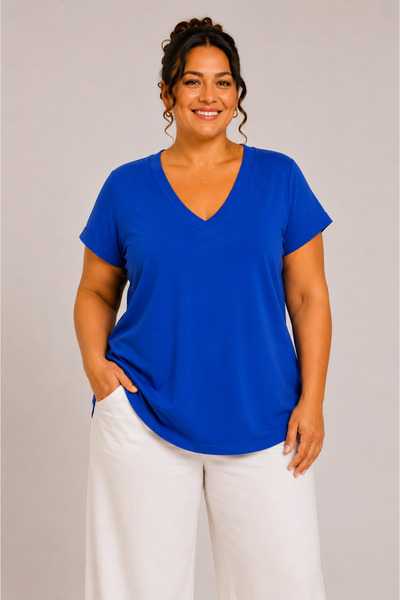 Gülmina Moda Women's Front Back V-Neck Plus Size Blouse