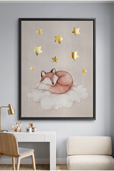 Jasmine Art Sleeping Fox Kids Wall Art | Portrait Framed Canvas Print with Go...
