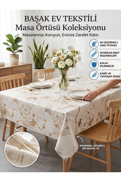 Başak Ev Tekstili Gold Shiny Pvc Tablecloth - Wipeable, Stain Resistant, Kitc...