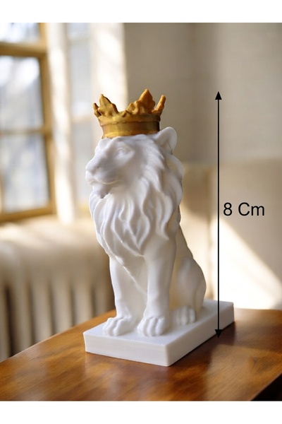 TREDO Dekoratif Taçlı Aslan Heykeli - 8 cm - Modern Masa Üstü Obje - Beyaz & ...