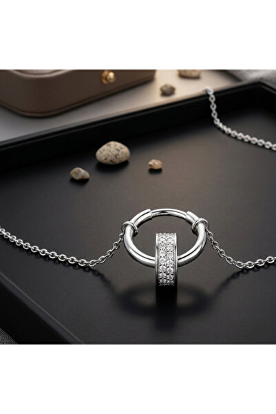 TAKVANOV Stainless Steel Women's Ring Necklace with Zircon Stone Modern Desig...