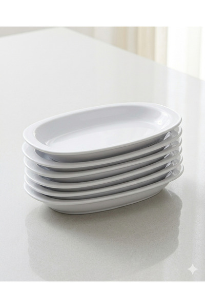 BİODATA 12 Pcs Melamine Oval Boat Plate Set 15 X 9 cm - Breakfast and Side Di...