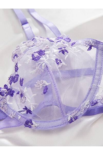 Sthxyfaith Sexy Cute Underwire Push Up Strappy Heart Embroidered Mesh Sheer L...